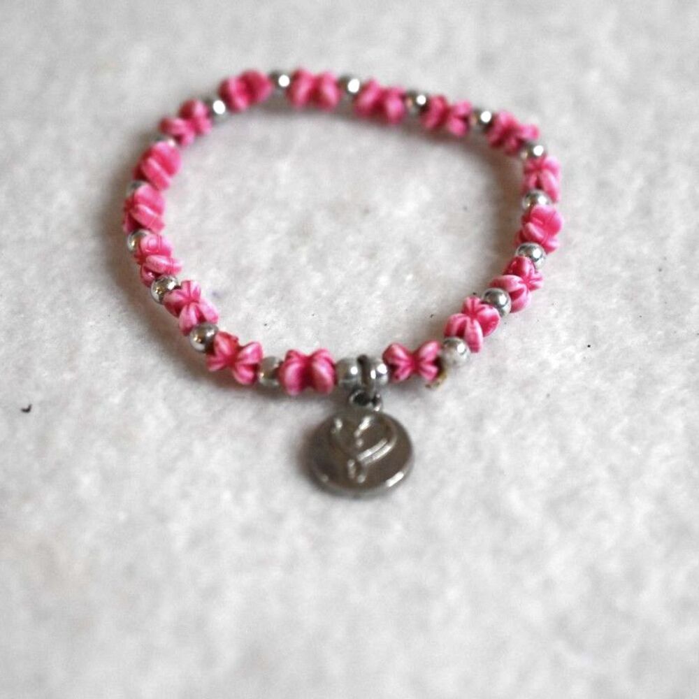 Viacom 2018 Pink/White Beaded Silver Tone Charm 5 Inch Stretch Bracelet